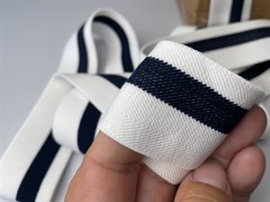 Luksus elastik - hvid med marineblå stribe, 40 mm